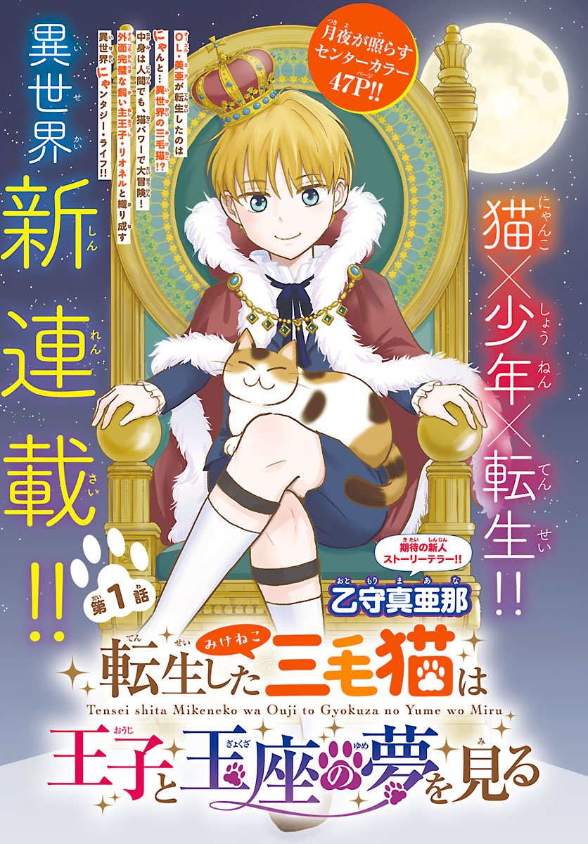 Tensei Shita Mikeneko wa Ouji to Gyokuza no Yume o Miru - Chapter 1 - Page 1