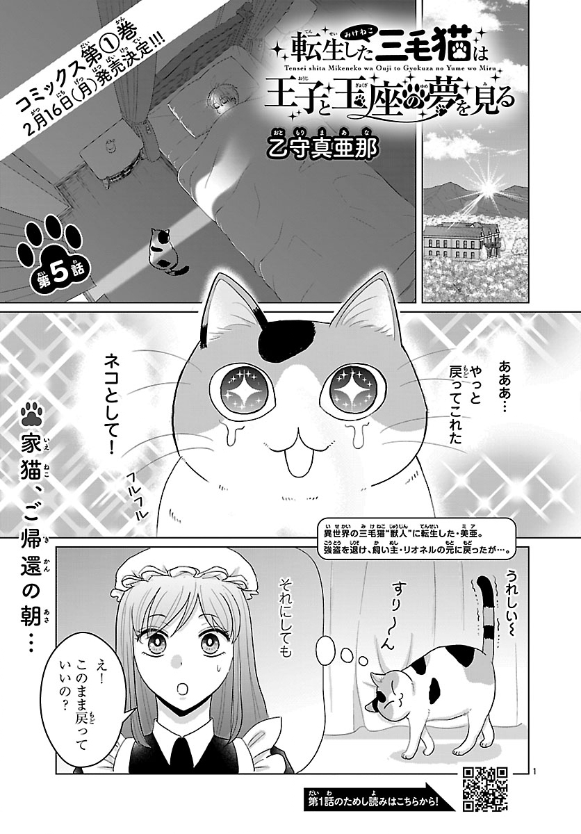 Tensei Shita Mikeneko wa Ouji to Gyokuza no Yume o Miru - Chapter 5 - Page 1